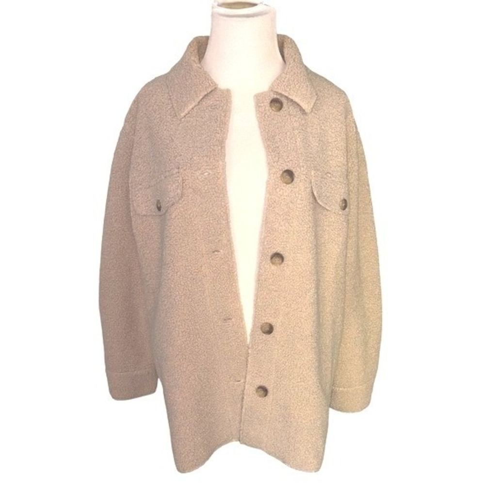 Joie Beige‎ Sherpa Fleece Shacket Jacket Medium M Teddy Oversized Button Up Coat